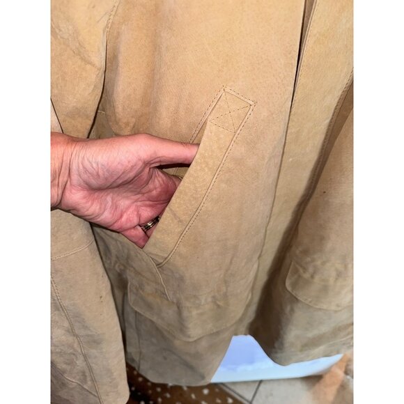 Vintage Johnny Jordan  XXL Genuine Tan Suede Leather Chore Coat Barn Jacket Big - Picture 7 of 11